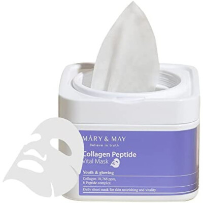 MARY & MAY Collagen Peptide Vital Mask 30pcs 400g hydrating and firming sheet masks for radiant skin